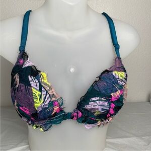 Like new Victoria secret pink teal floral lace racerback push up bra 34dd